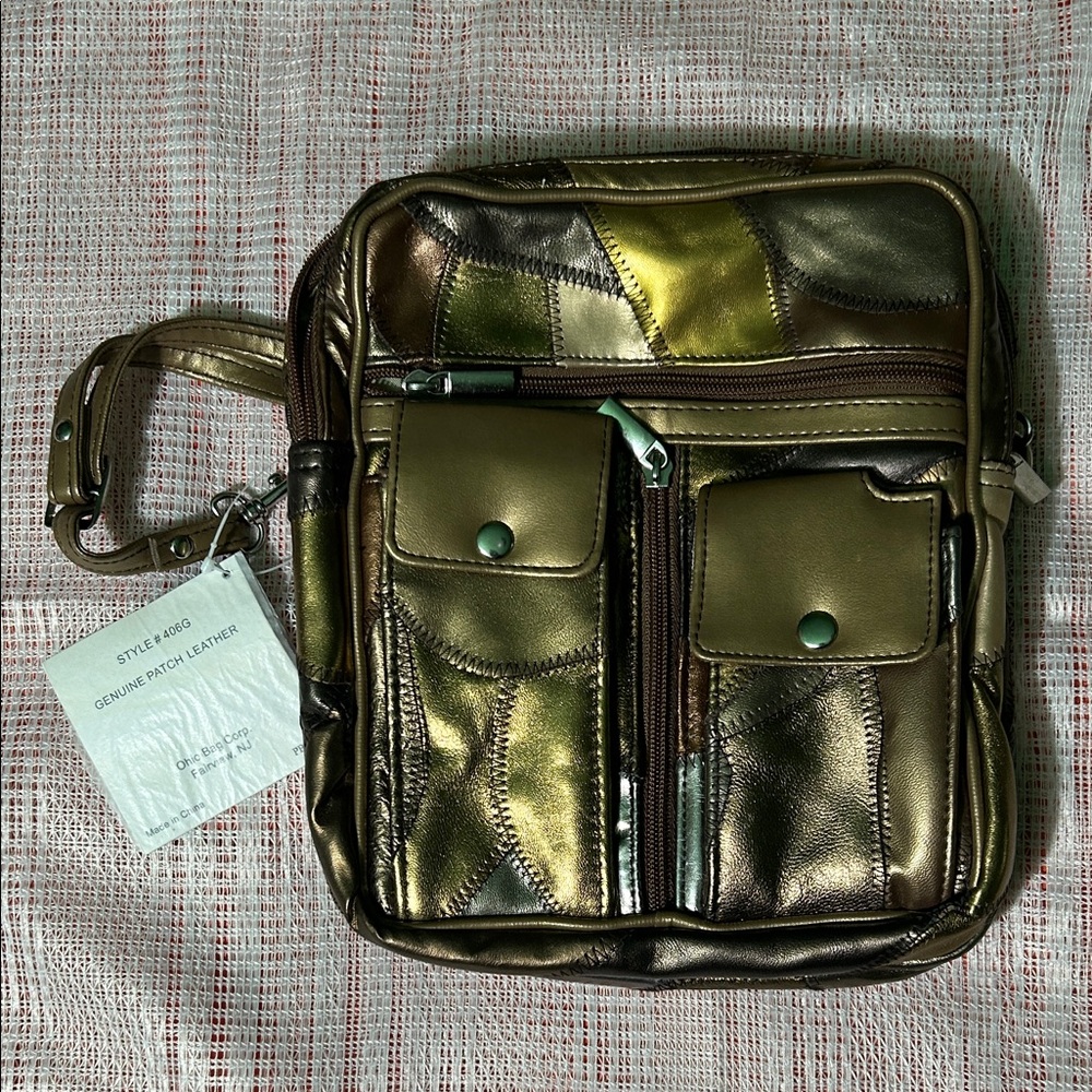 Patch Leather Bag - Gold and Brown